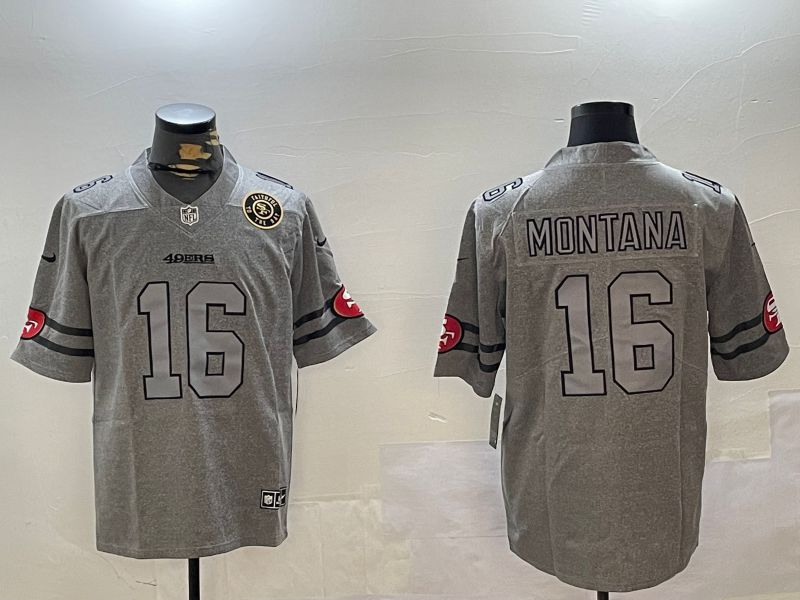 Men San Francisco 49ers #16 Montana Grey Throwback 2024 Nike Limited NFL Jersey style 12302->san francisco 49ers->NFL Jersey